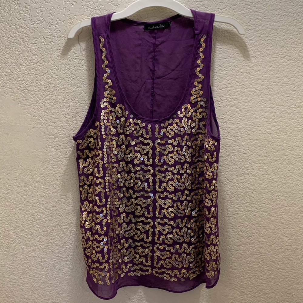 Sheer-like tank gold silver sequins mustard seed M